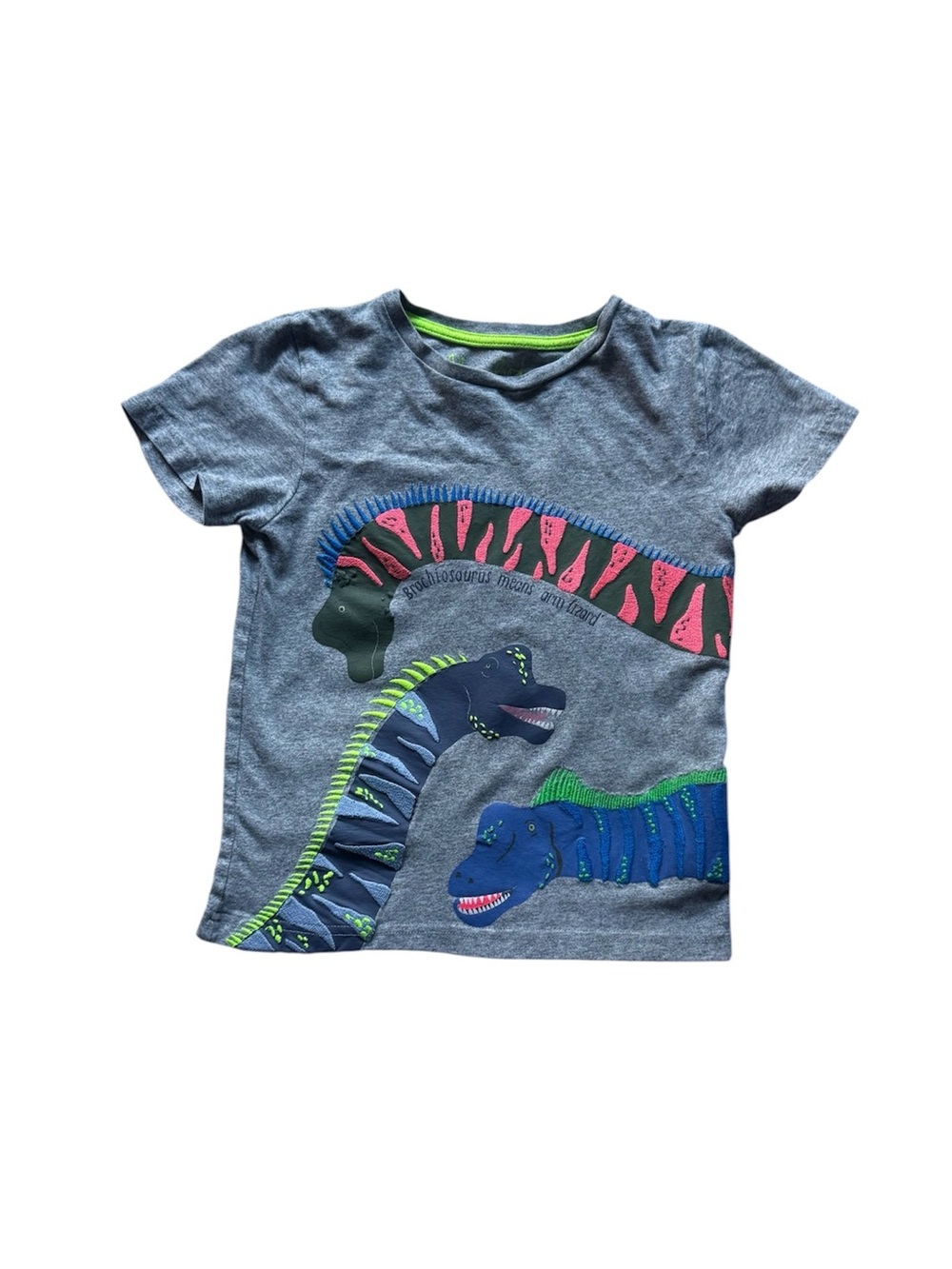 Mini Boden Gray Tee with Colorful Dinosaur Appliqués size 7-8